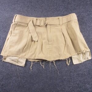 Lioness Skort Womens Large Beige Asymmetric Belted Pleated Raw Hem Twill Fringe